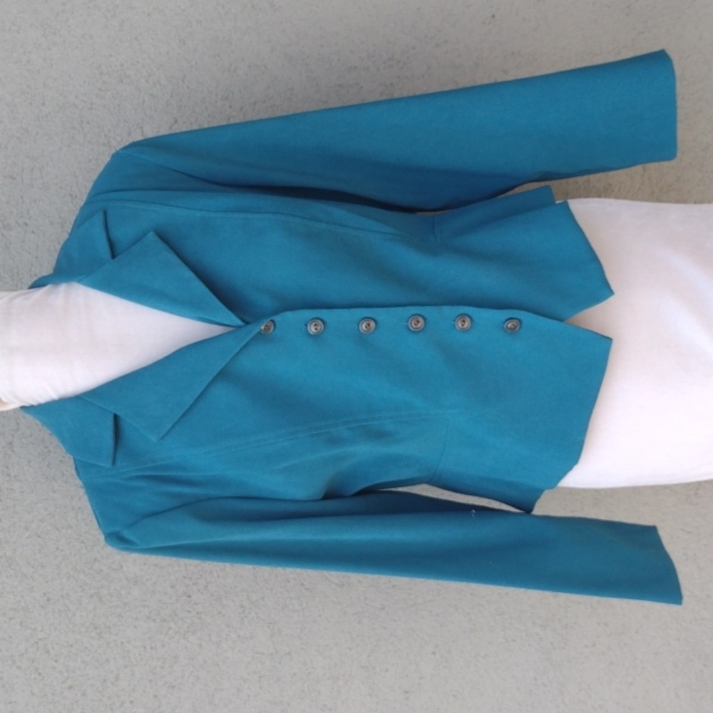 80s Karin Stevens Peacock Blue Button-up Blazer Women's 12 Petite